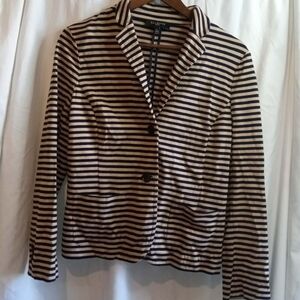 Talbots LP Large Petite Navy & Cream Striped Blazer Stretch Office Pockets Soft